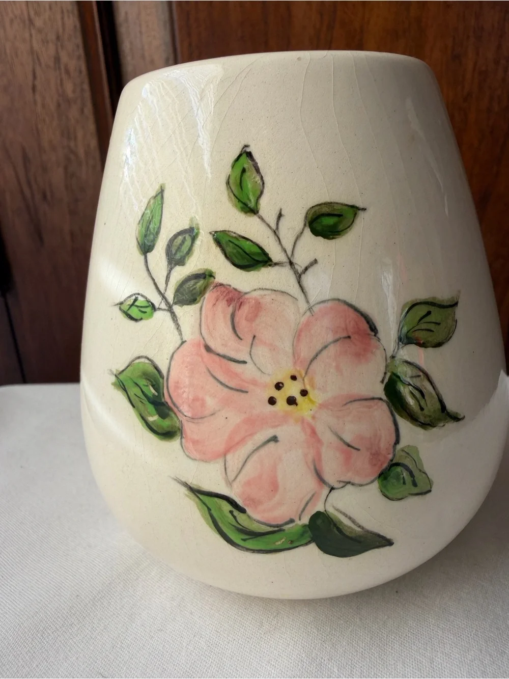 Vintage Signed Studio Pottery Bud Vase Pink Flower Handmade 1974